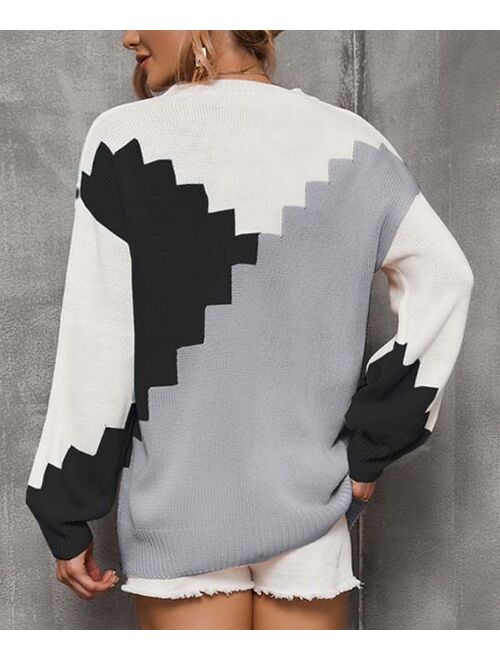 Suvimuga Black & Gray Color Block Crewneck Sweater - Women