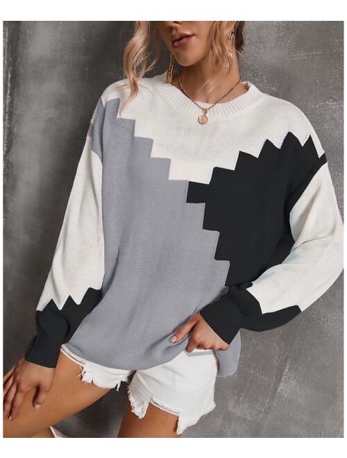 Suvimuga Black & Gray Color Block Crewneck Sweater - Women