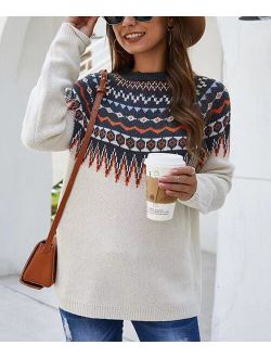 Lapentry White Fair Isle Contrast Mock Neck Sweater - Women