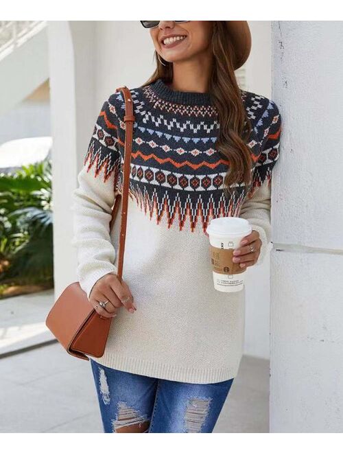 Lapentry White Fair Isle Contrast Mock Neck Sweater - Women