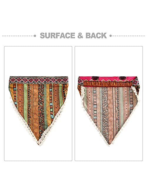 Boho Hair Bandanas Head Kerchief - 3Pcs Elastic Hair Scarves Headband with Fringe Trim Ethnic Bandana Headband Hair Kerchief with 2 Clips