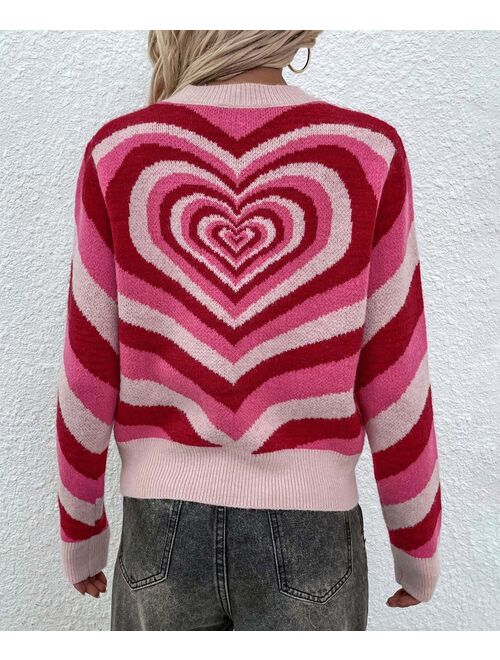 Floral Blooming Light & Dark Pink Abstract Heart Crewneck Sweater - Women