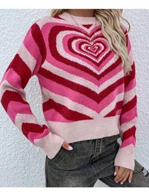 Floral Blooming Light & Dark Pink Abstract Heart Crewneck Sweater - Women