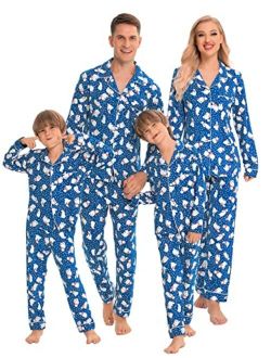 SWOMOG Matching Family Christmas Pajamas Set Long Sleeve Festival Party Pj Sets Holiday Warm Sleepwear Button-Down Loungewear