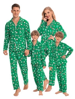 SWOMOG Matching Family Christmas Pajamas Set Long Sleeve Festival Party Pj Sets Holiday Warm Sleepwear Button-Down Loungewear