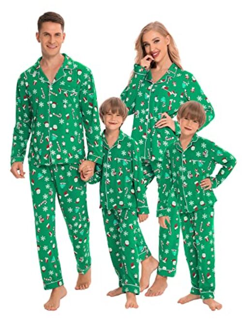 SWOMOG Matching Family Christmas Pajamas Set Long Sleeve Festival Party Pj Sets Holiday Warm Sleepwear Button-Down Loungewear