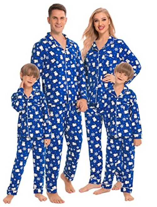 SWOMOG Matching Family Christmas Pajamas Set Long Sleeve Festival Party Pj Sets Holiday Warm Sleepwear Button-Down Loungewear