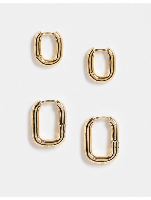 Asos Design pack of 2 hoop earrings in oval hinge in gold tone