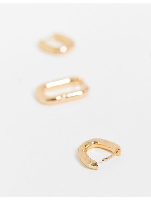 Asos Design pack of 2 hoop earrings in oval hinge in gold tone