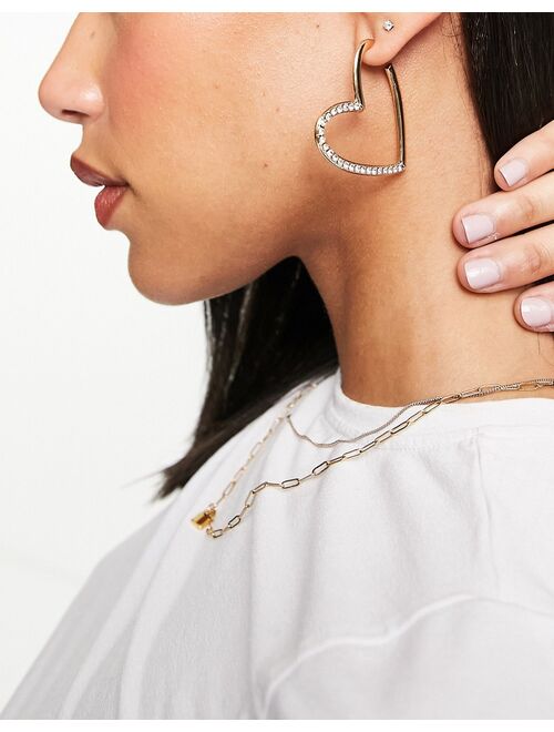 DesignB London oversized heart hoop earrings in gold pave