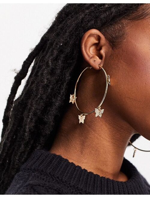 Asos Design hoop earrings with crystal butterfly charms in gold tone