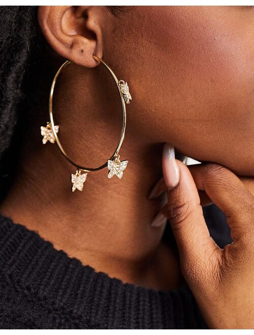 Asos Design hoop earrings with crystal butterfly charms in gold tone