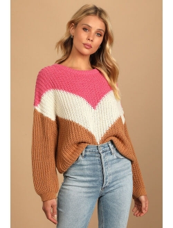 Autumn Leaves Tan Multi Chevron Stripe Knit Sweater