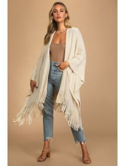 Wrapped in Cozy Ivory Knit Fringe Cardigan