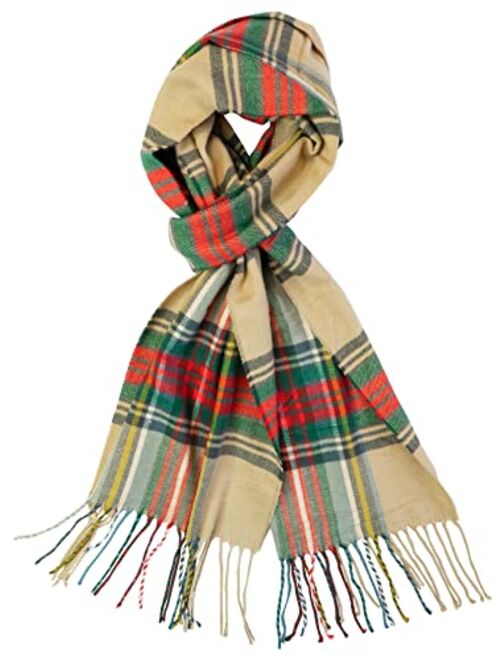 Calvin Olivia Cashmere Feel Scarf Soft Winter Soft Tartan Plaid Fashion Nova Scottish Check Multi-Color Gift for Men Women