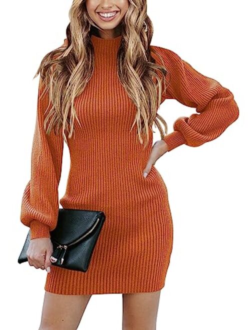 ANRABESS Women Turtleneck Long Sleeve Knit Stretchable Elasticity Slim Sweater Bodycon Mini Sweater Dress