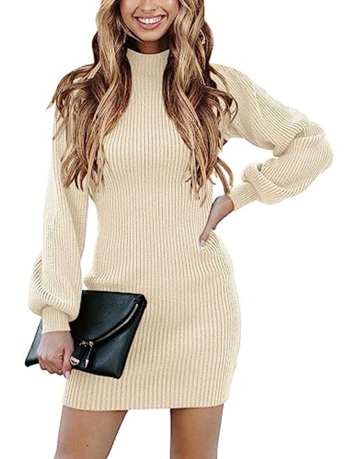 ANRABESS Women Turtleneck Long Sleeve Knit Stretchable Elasticity Slim Sweater Bodycon Mini Sweater Dress