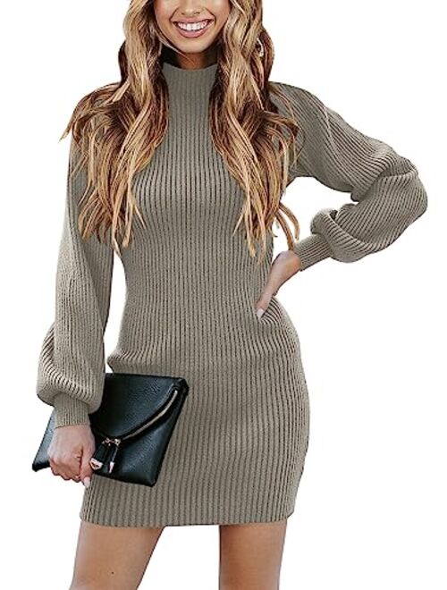 ANRABESS Women Turtleneck Long Sleeve Knit Stretchable Elasticity Slim Sweater Bodycon Mini Sweater Dress