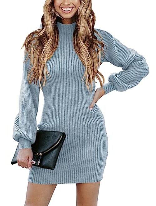 ANRABESS Women Turtleneck Long Sleeve Knit Stretchable Elasticity Slim Sweater Bodycon Mini Sweater Dress