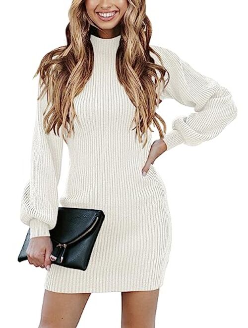 ANRABESS Women Turtleneck Long Sleeve Knit Stretchable Elasticity Slim Sweater Bodycon Mini Sweater Dress