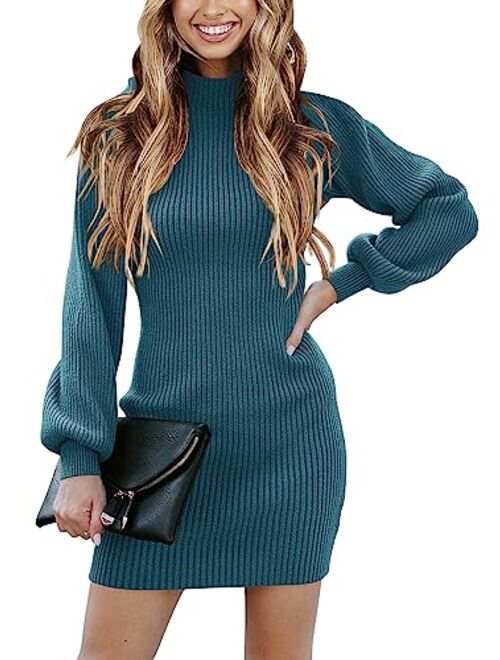 ANRABESS Women Turtleneck Long Sleeve Knit Stretchable Elasticity Slim Sweater Bodycon Mini Sweater Dress