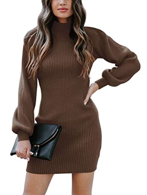 ANRABESS Women Turtleneck Long Sleeve Knit Stretchable Elasticity Slim Sweater Bodycon Mini Sweater Dress