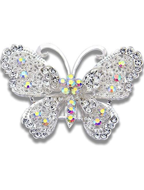 KARLOTA women girls large crystal safety butterfly brooches pins lady wedding bugs costume rainbow rhinestone broaches silver jewelry lot decorative insect broches pins