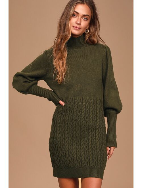 Lulus Fresh Perspective Olive Green Knit Turtleneck Sweater Dress