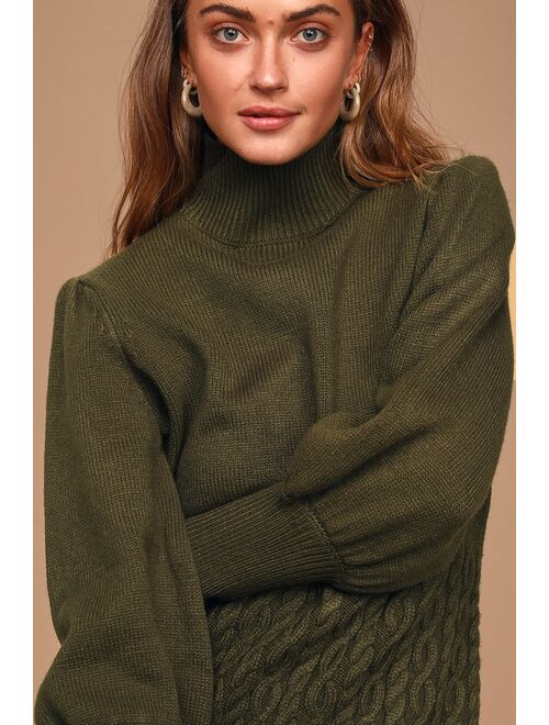 Lulus Fresh Perspective Olive Green Knit Turtleneck Sweater Dress