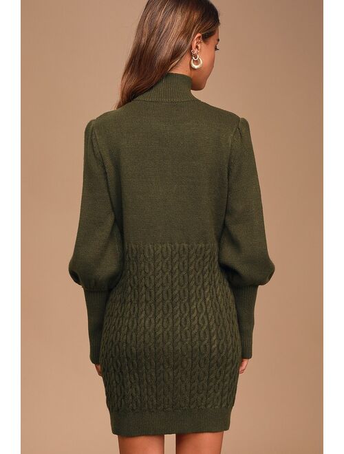 Lulus Fresh Perspective Olive Green Knit Turtleneck Sweater Dress