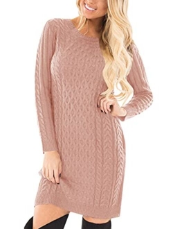 Spadehill Womens Cable Knit Long Sleeve Winter Sweater Dress