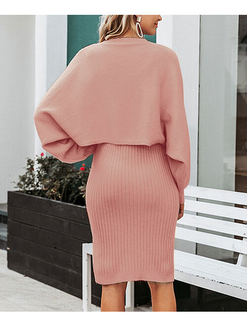 Simple Flavor Pink Crop Sweater & Ribbed Sleeveless Sweater Dress