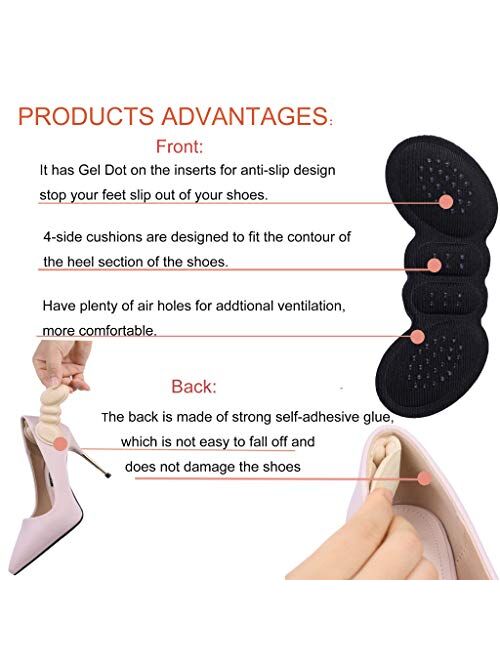 12 Pcs Heel Cushion Inserts Toe Fillers Pads for Womens Shoes to Big, Heels Grips Liners Fille Non Slip Pad Pain Blister Protectors for Pointe Shoe Men (Black and Khaki)