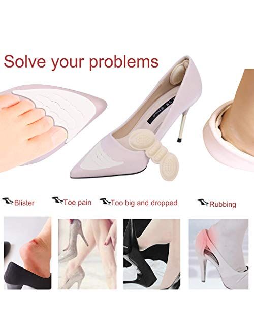 12 Pcs Heel Cushion Inserts Toe Fillers Pads for Womens Shoes to Big, Heels Grips Liners Fille Non Slip Pad Pain Blister Protectors for Pointe Shoe Men (Black and Khaki)