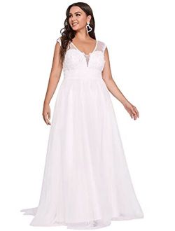 Women's A-line Maxi Appliques V-Neck Plus Size Prom Dress Wedding Dresses 90352-PZ