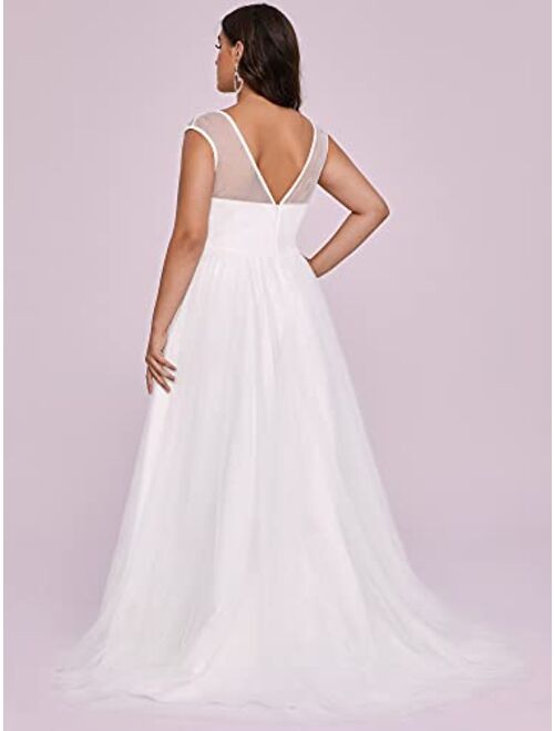 Ever-Pretty Women's A-line Maxi Appliques V-Neck Plus Size Prom Dress Wedding Dresses 90352-PZ