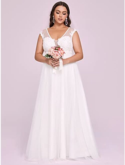 Ever-Pretty Women's A-line Maxi Appliques V-Neck Plus Size Prom Dress Wedding Dresses 90352-PZ