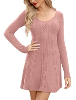 Maisolly Women's Knitted Crewneck Fit and Flare Sweater Dress