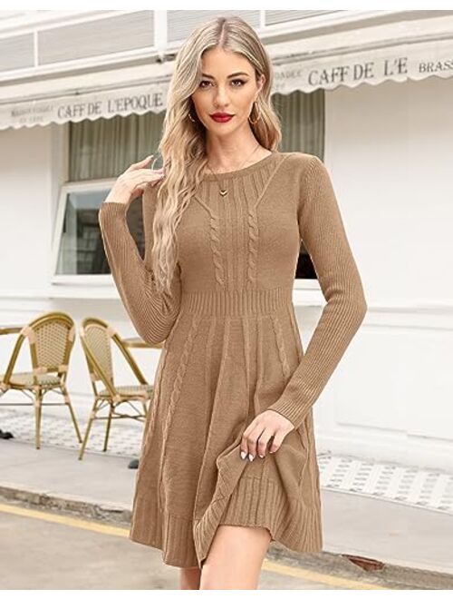 Maisolly Women's Knitted Crewneck Fit and Flare Sweater Dress