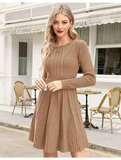 Maisolly Women's Knitted Crewneck Fit and Flare Sweater Dress