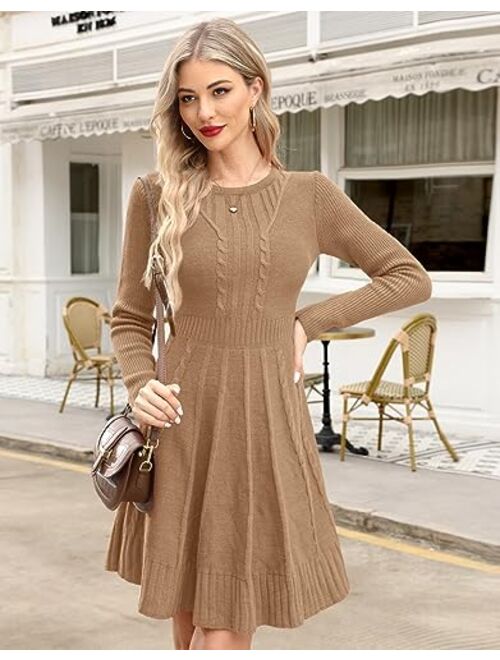 Maisolly Women's Knitted Crewneck Fit and Flare Sweater Dress