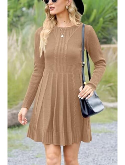 Maisolly Women's Knitted Crewneck Fit and Flare Sweater Dress