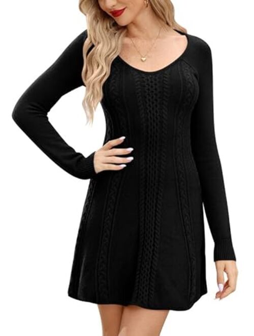 Maisolly Women's Knitted Crewneck Fit and Flare Sweater Dress