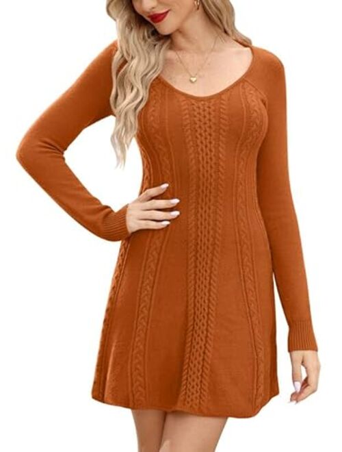 Maisolly Women's Knitted Crewneck Fit and Flare Sweater Dress