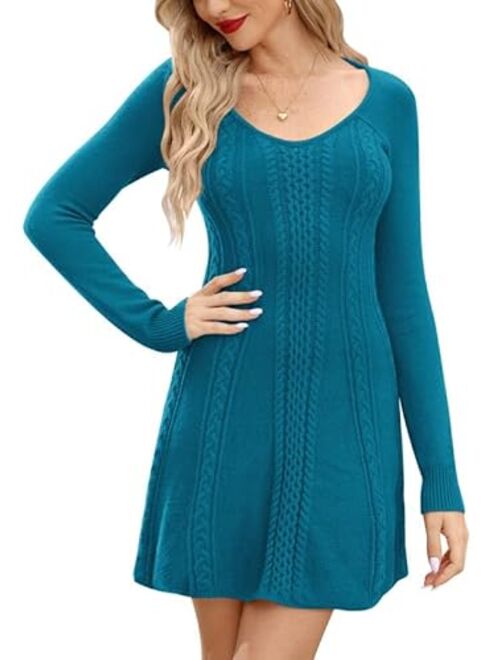 Maisolly Women's Knitted Crewneck Fit and Flare Sweater Dress