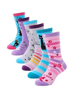 Children Cotton Crew Socks For Girl Kids Toddler Fashion Cute Cartoon Animal Socks 6 Pack