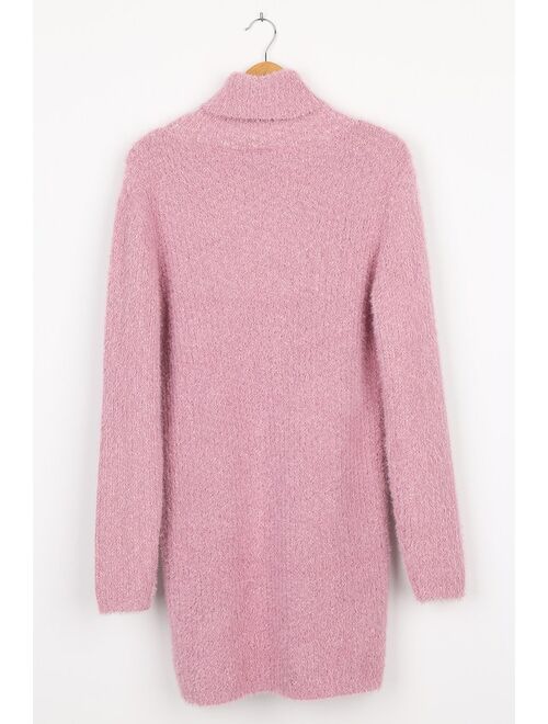 Lulus Sweet Whispers Mauve Multi Eyelash Knit Turtleneck Sweater Dress