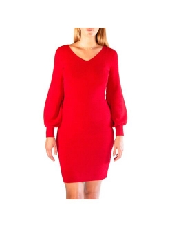 Women's Nina Leonard Balloon-Sleeve Sheath Sweater Dress