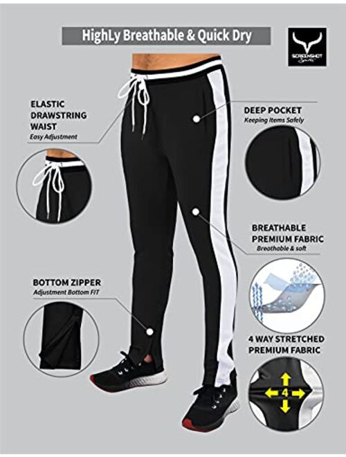 SCREENSHOT Sports Mens Athletic Premium Slim Fit Gym Track Pants - Workout Jogger Bottom with Side Taping Sportswear