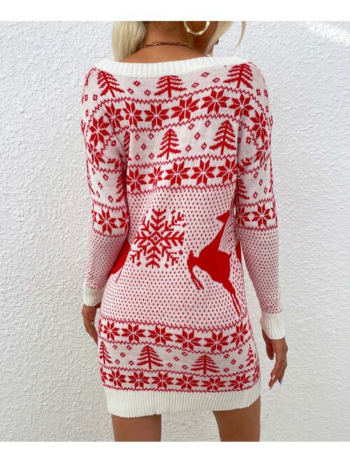 ZOWODO Red & White Fair Isle Sweater Dress - Women